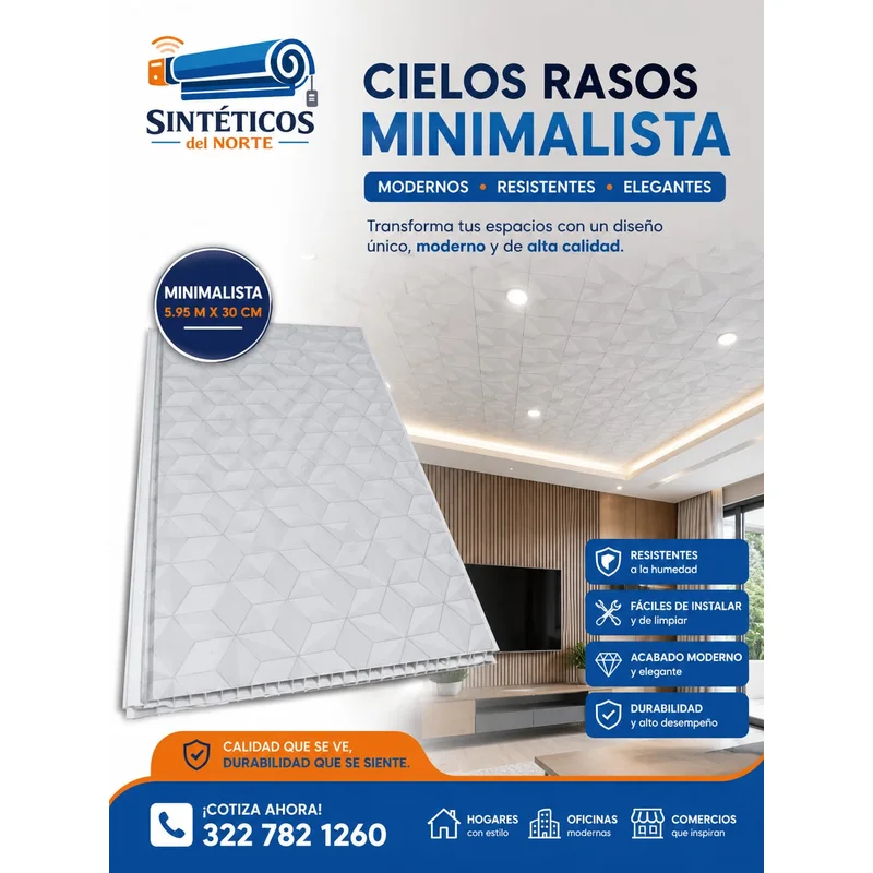 Cielo Raso Pvc Minimalista 5.95m X 30cm Para Techo – Venta En Cúcuta - Cielo Raso PVC | Sintéticos del Norte