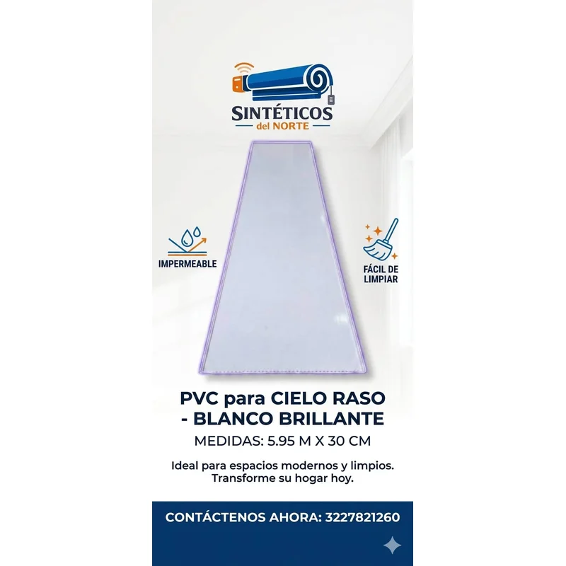 Cielo Raso Pvc Blanco Brillante 5.95m X 30cm Para Techo – Venta En Cúcuta - Cielo Raso PVC | Sintéticos del Norte
