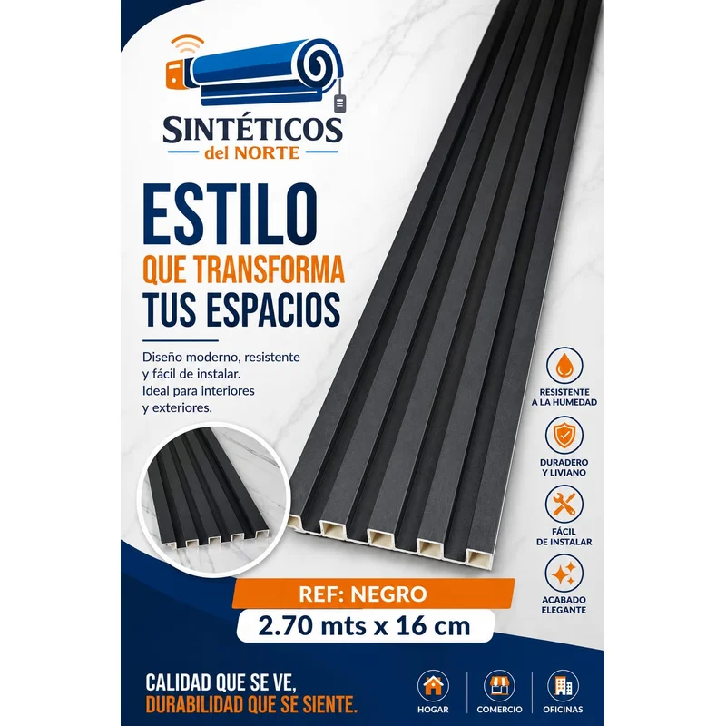 Lamina Wpc Ref Negro 270 X 16 Cm Revestimiento Decorativo Cúcuta - WPC | Sintéticos del Norte