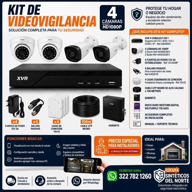 Kit De Videovigilancia 4 Camaras Ppa En Cucuta - Calidad Profesional - VIDEOVIGILANCIA | Sintéticos del Norte