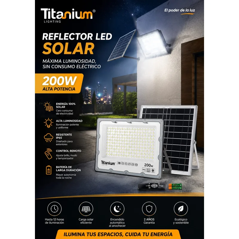 Kit Reflector Led Solar Titanium 200w + Panel Solar 15w 5v Ip65 High Lumen En Cúcuta - ILUMINACION | Sintéticos del Norte