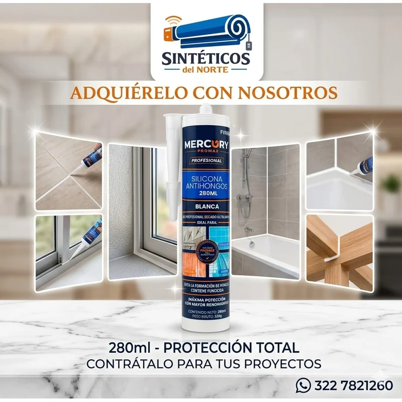Silicona Antihongos Mercury Blanca 280ml Para Cielo Raso Pvc Y Acabados Profesionales En Cúcuta - SILICONA | Sintéticos del Norte