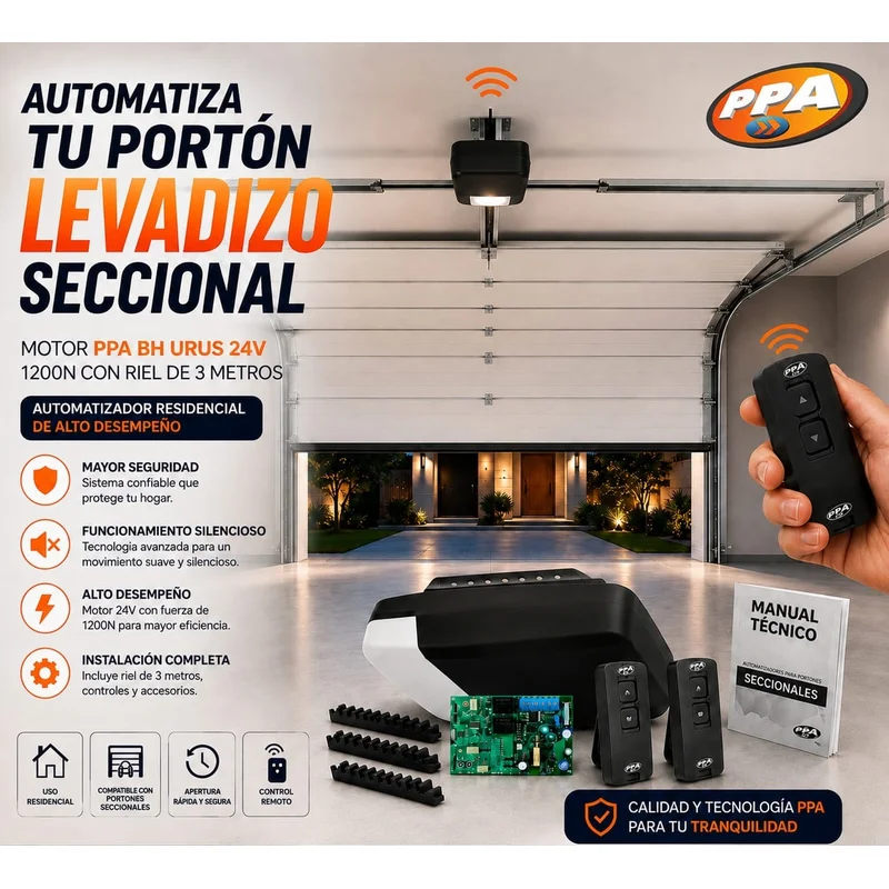 Motor Para Portón Seccional Ppa Bh Urus 24v 1200n Con Riel 3 M – Ref E04671005 - PUERTAS LEVADIZAS | Sintéticos del Norte