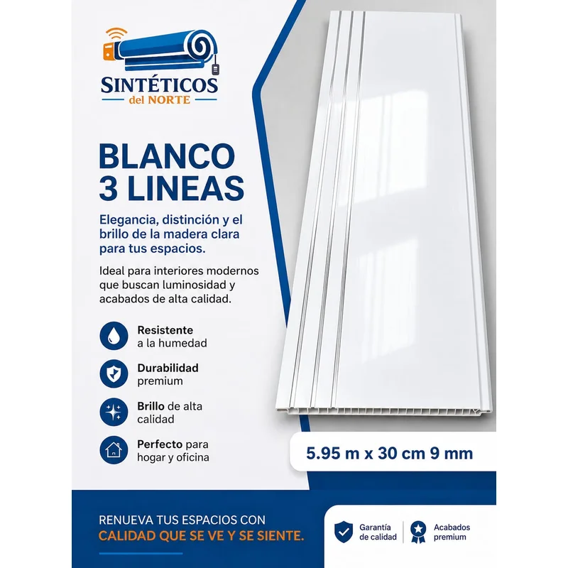 Cielo Raso Pvc Blanco Brillante 3 Lineas 5.95m X 30cm Para Techo – Venta En Cúcuta - Cielo Raso PVC | Sintéticos del Norte