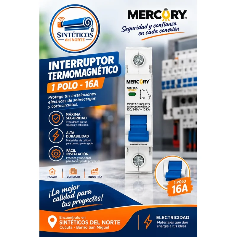 Breaker Riel Din Mercury Ebm25 1x16a Unipolar 120v 10ka En Cucuta - FERRETERIA | Sintéticos del Norte