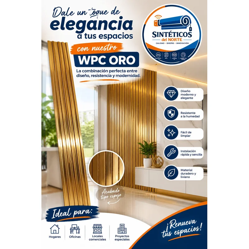 Lamina Wpc Oro 270 X 16 Cm Revestimiento Decorativo Cúcuta Ref W010-oro - WPC | Sintéticos del Norte