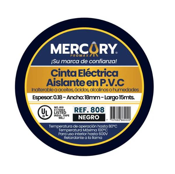 Cinta Aislante 15m Negra Mercury Certificacion Ul Eca14 - CINTA | Sintéticos del Norte