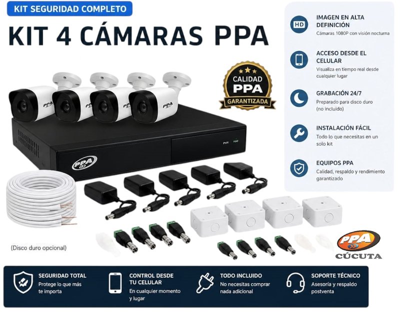 Kit De Videovigilancia 4 Camaras Ppa En Cucuta - Calidad Profesional - VIDEOVIGILANCIA | Sintéticos del Norte