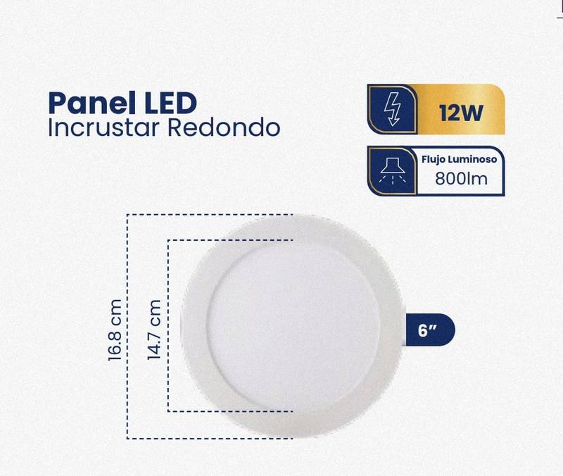Panel Led 12w 6" Blanco Redondo 6500k Incrustar Ipl05 - ILUMINACION | Sintéticos del Norte