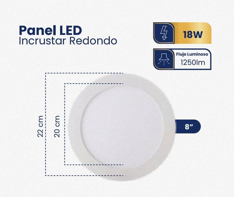 Panel Led 18w 8" Blanco Redondo 6500k Incrustar Ipl06 - ILUMINACION | Sintéticos del Norte