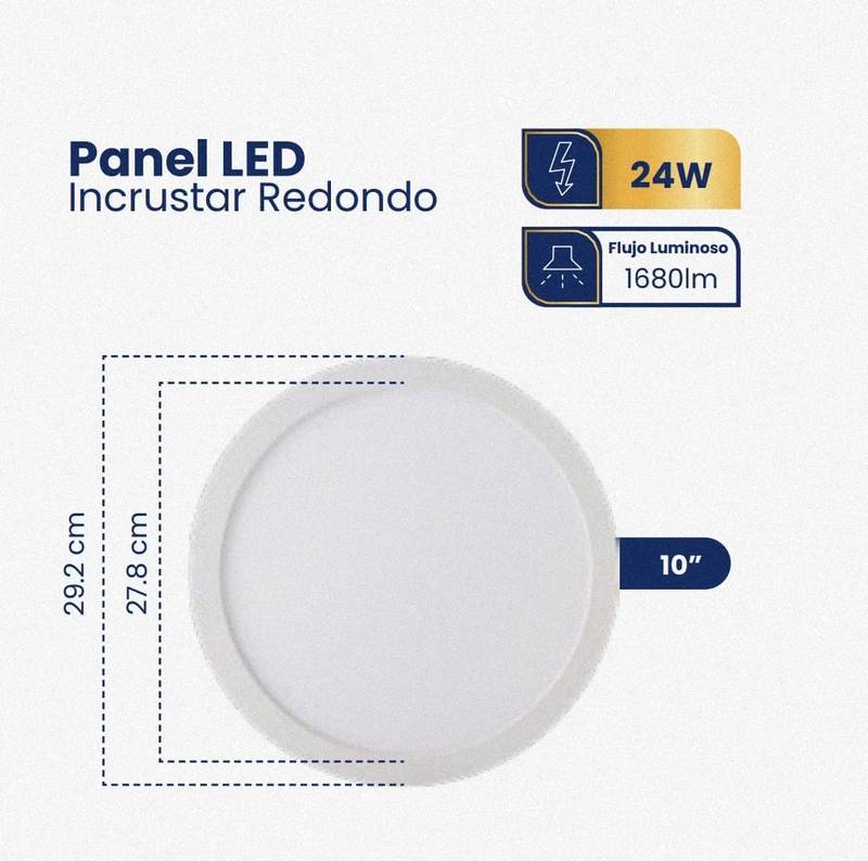 Panel Led 24w 10" Blanco Redondo 6500k Incrustar Ipl07 - ILUMINACION | Sintéticos del Norte