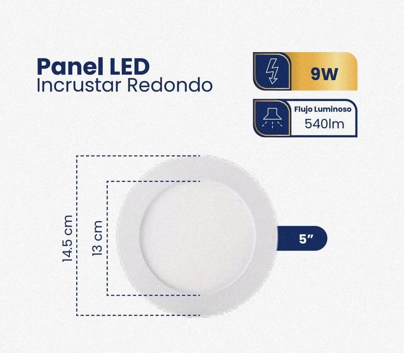 Panel Led 9w 5" Blanco Redondo 6500k Incrustar Ipl04 - ILUMINACION | Sintéticos del Norte