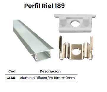 Perfil-189 Riel/aluminio Difusor/pc 18mm*9mm *2 Metros - ILUMINACION | Sintéticos del Norte