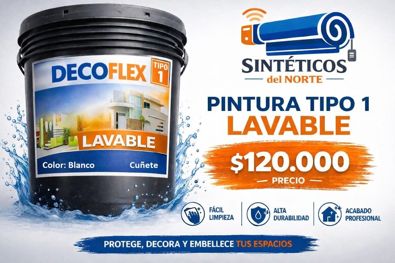 Pintura Blanca Tipo 1 Lavable Decoflex Cuñete 5 Galones Cúcuta - PINTURA | Sintéticos del Norte